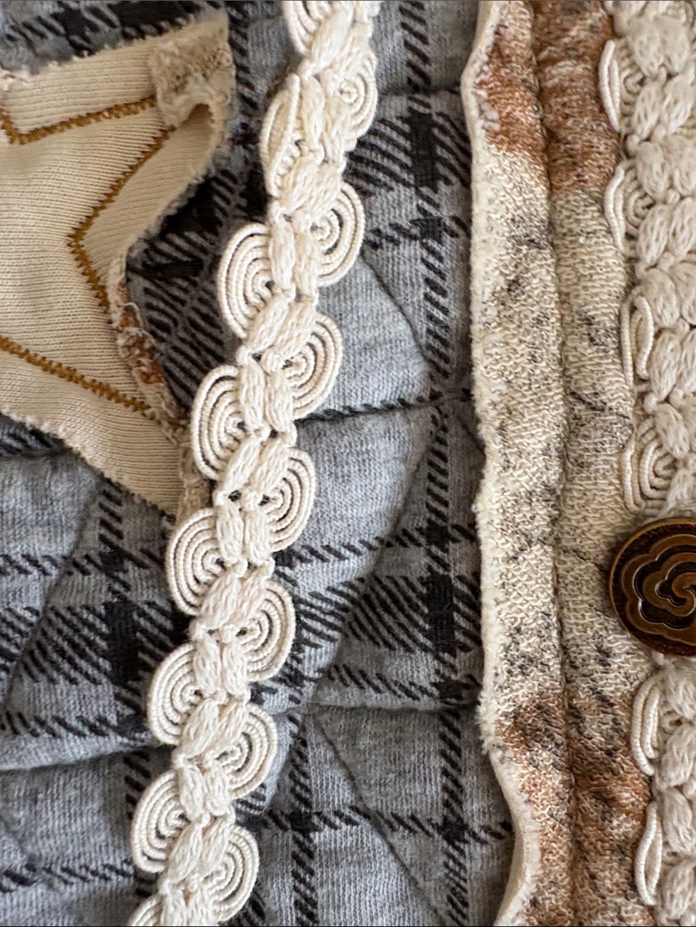 POL Beige, Tan & Gray Patchwork Hooded Jacket with Peace Patch - Picture 7 of 14